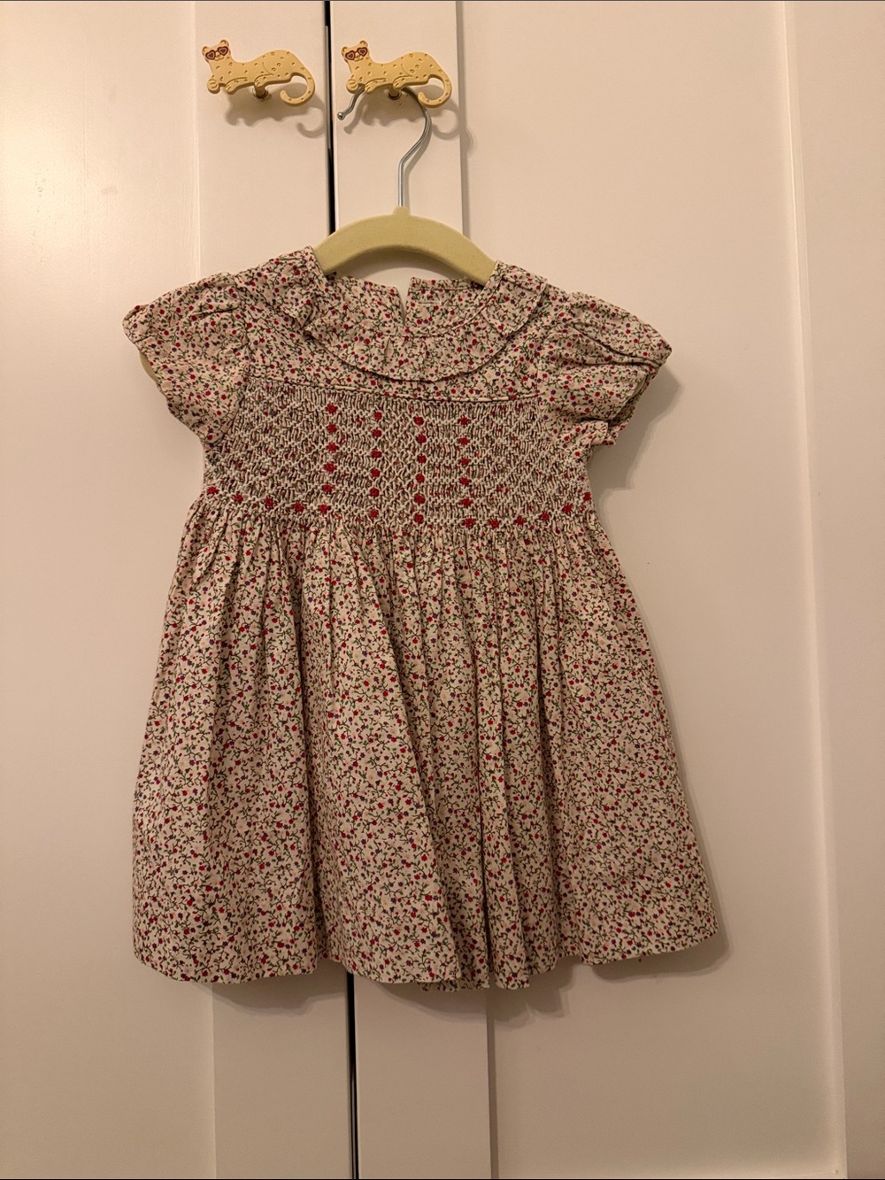 Hand-Smocked Kids Floral Dress in Cream and Pink